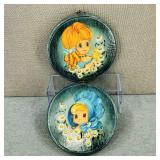 VTG Hand Painted Tole Daisy Girl Wall Hangers