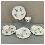 MCM Violet Bone China Lunch Pates & Teacups