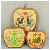 VTG-H/P Wood & Cork Tole Art Rooster Trivets
