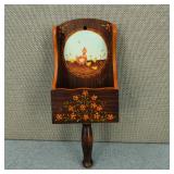VTG-Signed Hen & Chicks Tole Art Wood Wall Pocket