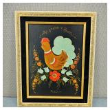 VTG-Signed H/P Rooster & Floral Acrylic Painting