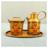 Vintage Hand-Painted Toleware Folk Art Set