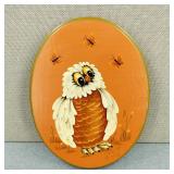 1989-Signed H/P Wood Plaque Owl Tole Art Painting