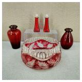 VTG-Boho Czech Red Cut-to-Clear Crystal Bowl +