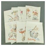 VTG-Hand-Stitched Weekdays Folk-art Hand Towels