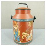 VTG-Signed-H/P Milk Can-Tole Art Bears Fishing