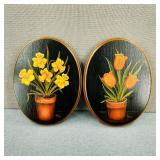 VTG-Signed H/P Tole Art Plaques Tulips Daphodills