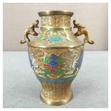 Antique Japanese Champleve Cloisonne Brass Vase
