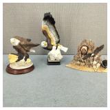 VTG-Porcelain & Resin Bald Eagle/Native Figurines