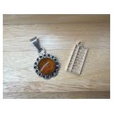 VTG-.925 Silver Necklace Pendants-(Amber Stone)