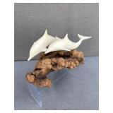 VTG-Signed Burlwood & Pellucida Dolphin Sculpture