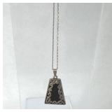 VTG-Art Deco Style .925 Silver/Black Onyx Necklace