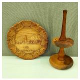 Vintage Wood Hat Pin Display & German Wood Plate