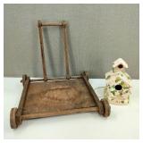 Vintage Bird Houe & Small Rolling Cart