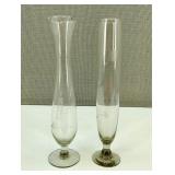 VTG Gray Tone Etched Glass Bud Vases