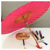 Vintage Asian Fan & Umbrella Plus Folding Fans