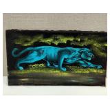 Epic Vintage Velvet Painting Blue Panther