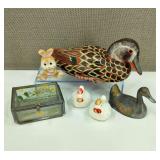 VTG Pewter Glass Jewelry Casket Bunny & More