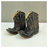 VTG Baby Black Leather Cowboy Boots