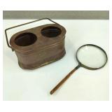 Antique Magnifying Glass & Solid Copper Caddy