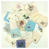 19 Vintage Handkerchiefs Silk Embroidered