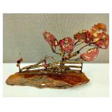 Vintage Unique Burl Wood & Metal Tree & Bike Scene
