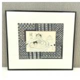 VTG Original Ink Lazy Cat Artwork Signed Jan Crabb
