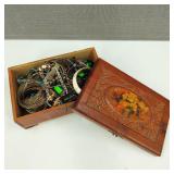 Wood Trinket Box Full of VTG/Contemporary Jewelry