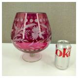 Huge! VTG Cut Craberry Daisy Brandy Glass