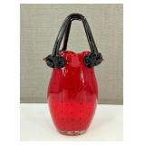 Blown Art Glass Red Polkadot Vase