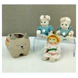 Vintage Curt Adler Cat Ornaments & Ceramic Pot