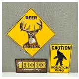 Deer Crossing Beer & Squatch Meatal Signs