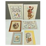 VTG Prints Needlepoints Feather Art & More
