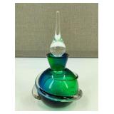 VTG Green Swirl Art Glass Perfume Bottle