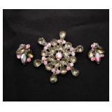 Vintage Garne Pink & Gray Rhinestone Brooch Set
