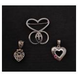 (3) .925 Sterling Silver Heart Pendants