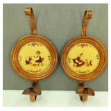 2-VTG-Signed H/P Brass Toleware Candle Sconces