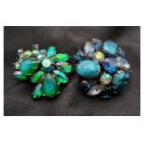 VTG Juliana D&E Blue Glass Rhinestone Brooch +