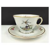 Antique B&Co Limoges France Pheasant Teacup/Saucer
