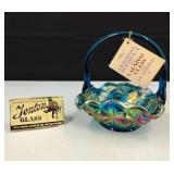 Fenton Blue Iridescent Carnival Glass Basket