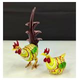 Lenox Barnyard Brillance Art Glass Rooster & Hen