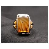 VTG Art Deco Ostby Barton .925 & 10K Agate RIng