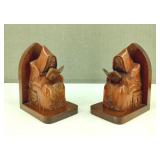 Vintage Solid Wood Monk Book Ends