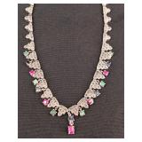 Ruby Emerald & Sapphire .925 Sterling Necklace