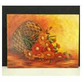 VTG Basket of Daisies Acrylic on Canvas Painting