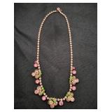 VTG Weiss Pink Rhinestone Floral Necklace