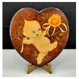 Vintage Tole Painted Kewpie Wood Plaque