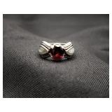 .925 Sterling Garnett & Mother of Pearl Ring