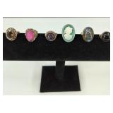 6-VTG-.925 Silver Rings-Smokey Quartz/Moonstones +