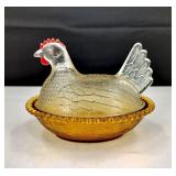 Mismatched Clear & Amber Hen on a Nest